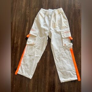 ZFT white cargo denim pants with orange straps M